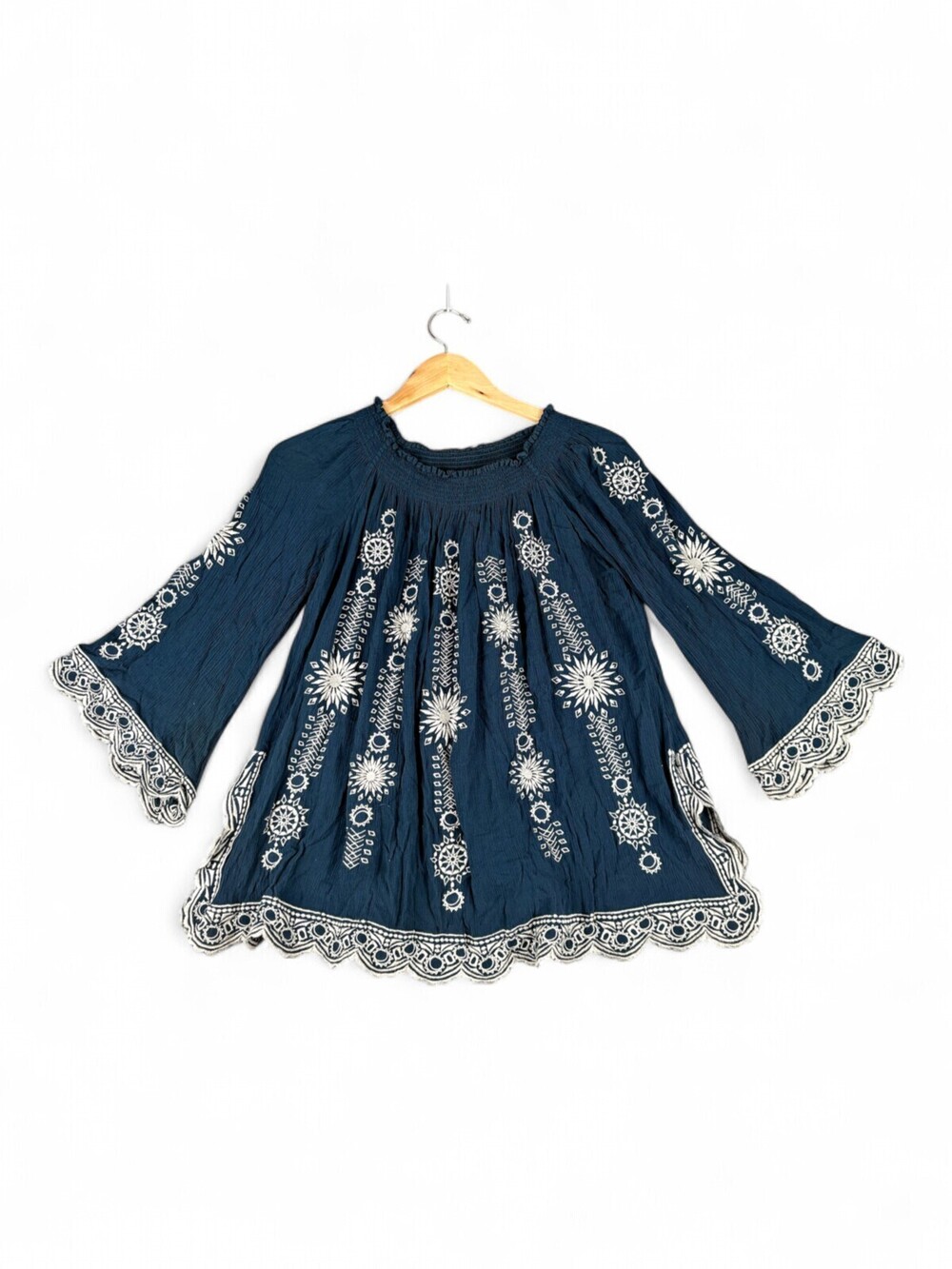Free People Embroidered Boho Peasant Blouse Tunic XS